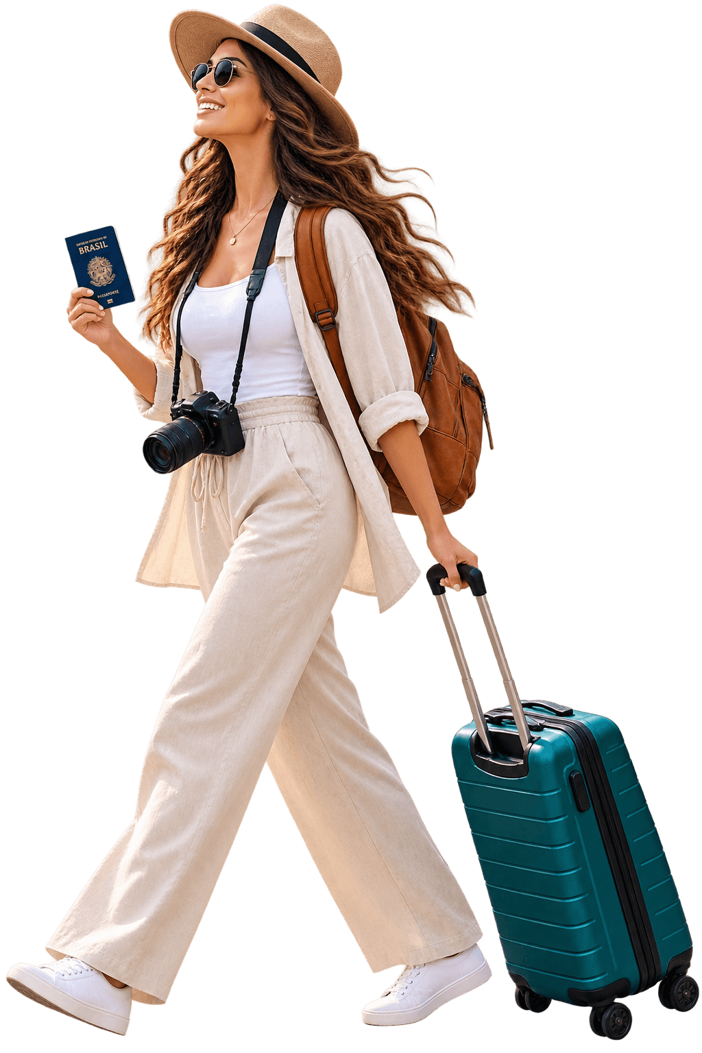 Mulher viajando sozinha com uma mala